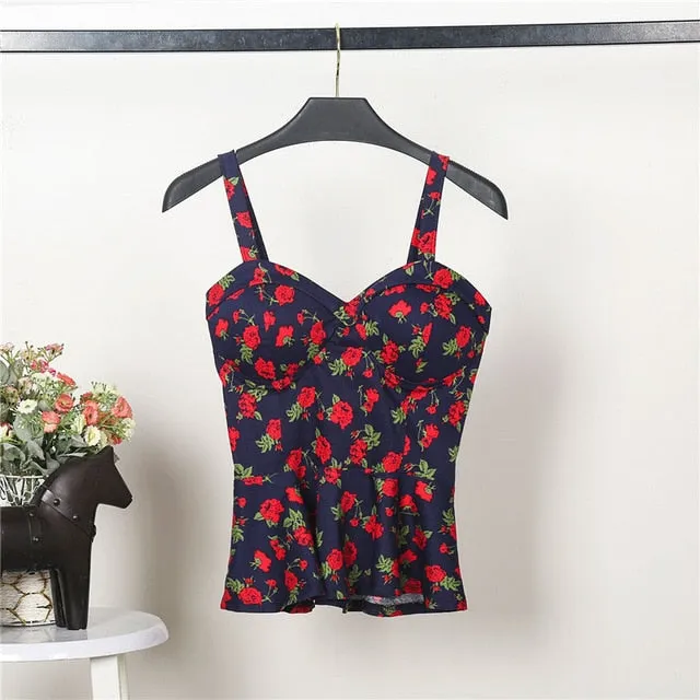 VenusFox Floral Women Tank Top Short Vest Bustier Ruffles Bralette Bra Crop Top