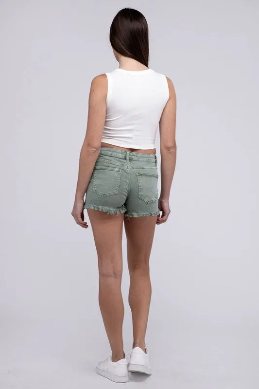 Washed Frayed Cutoff Hem Shorts