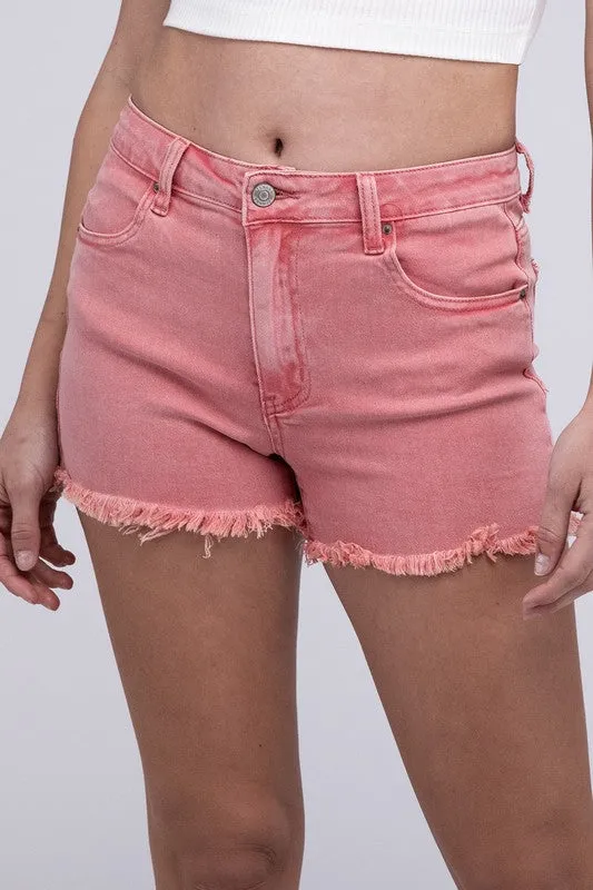 Washed Frayed Cutoff Hem Shorts