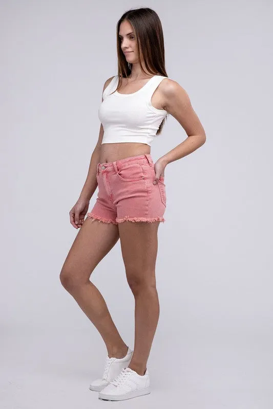 Washed Frayed Cutoff Hem Shorts