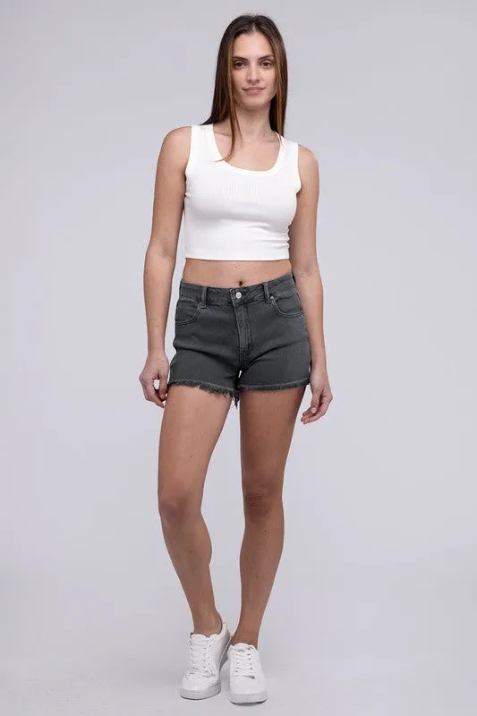 Washed Frayed Cutoff Hem Shorts