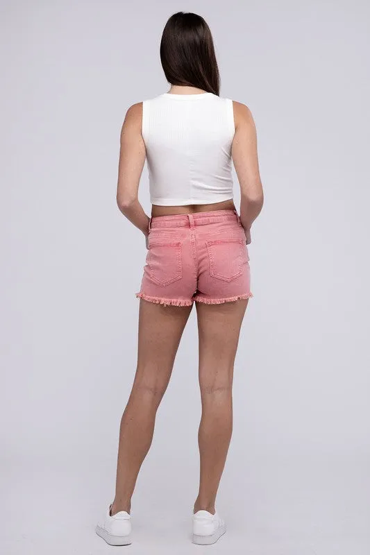 Washed Frayed Cutoff Hem Shorts