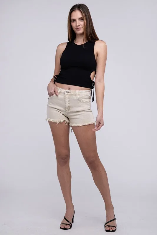 Washed Frayed Cutoff Hem Shorts