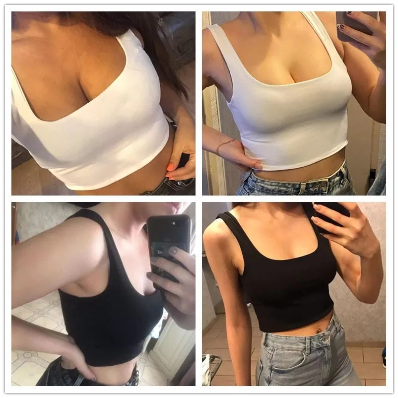 Wjczt Hot Sale 2022 Summer Women Sexy Sleeveless Tops Fashion Short Square Collar Tank Tops 4 Colors Autumn Bottomed Vest Fashion Capa