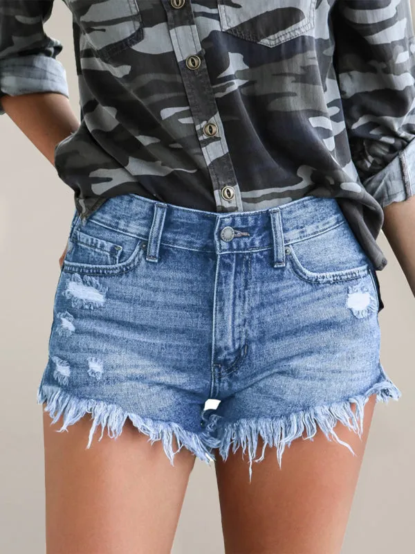 Women's Frayed Hem Denim Shorts