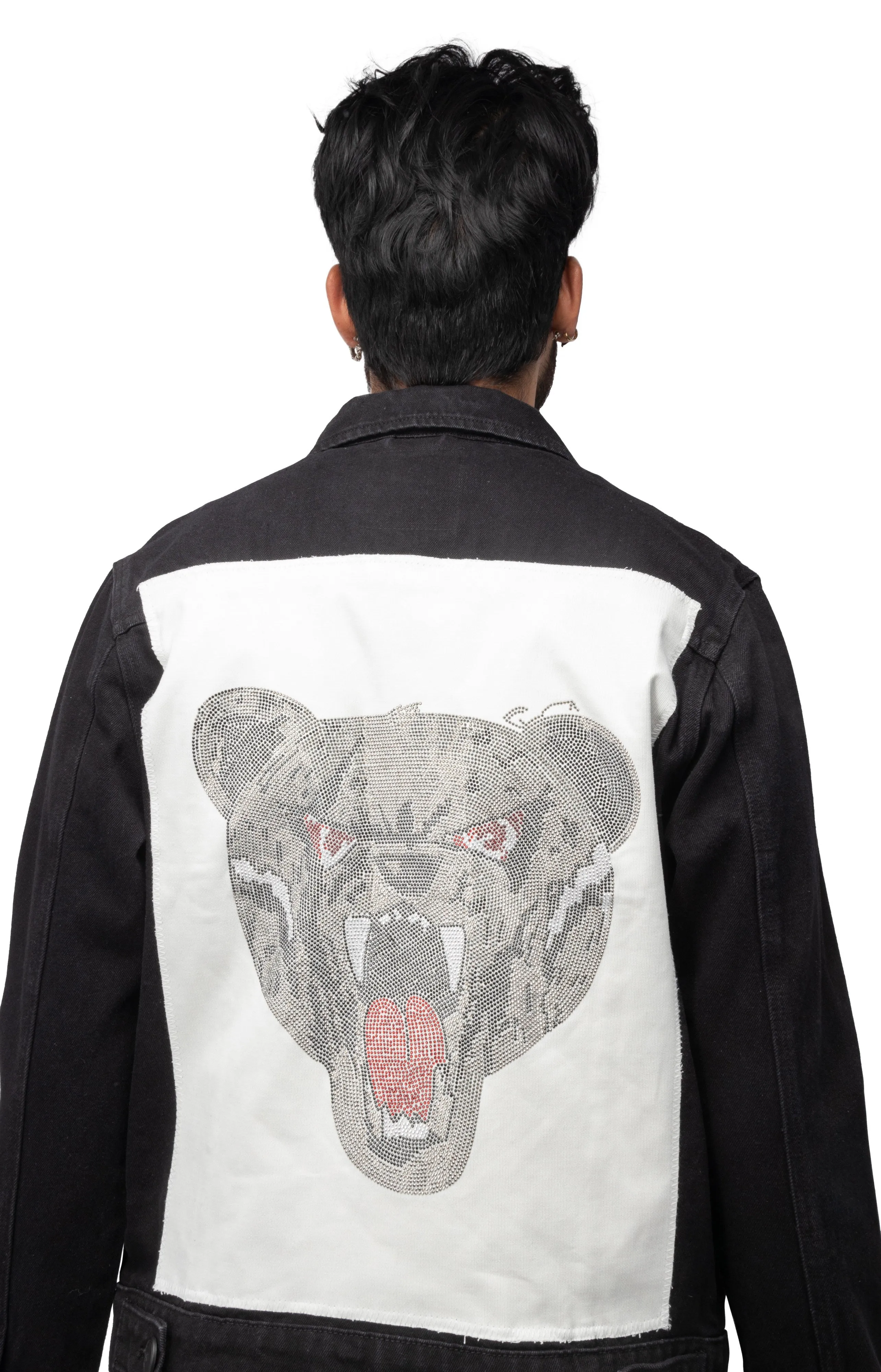 X RAY Men's Limited Edition Denim Jacket With Graphic on the back of Angry Bear