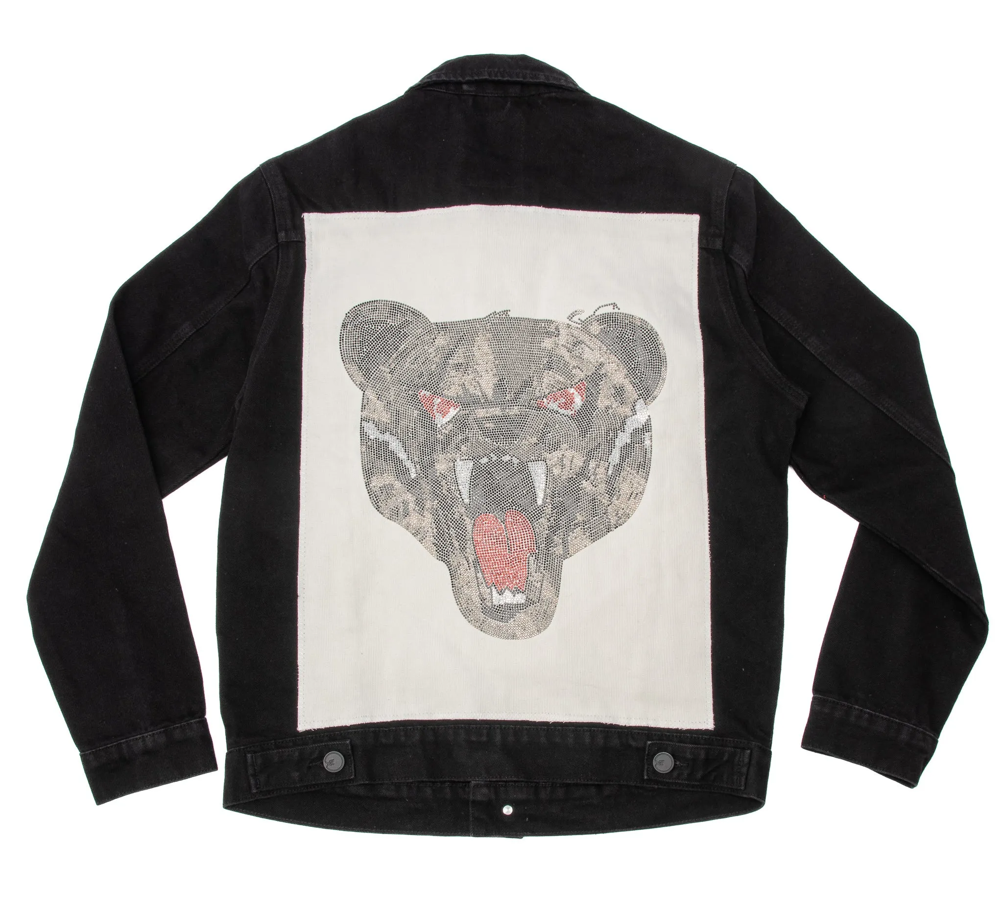 X RAY Men's Limited Edition Denim Jacket With Graphic on the back of Angry Bear